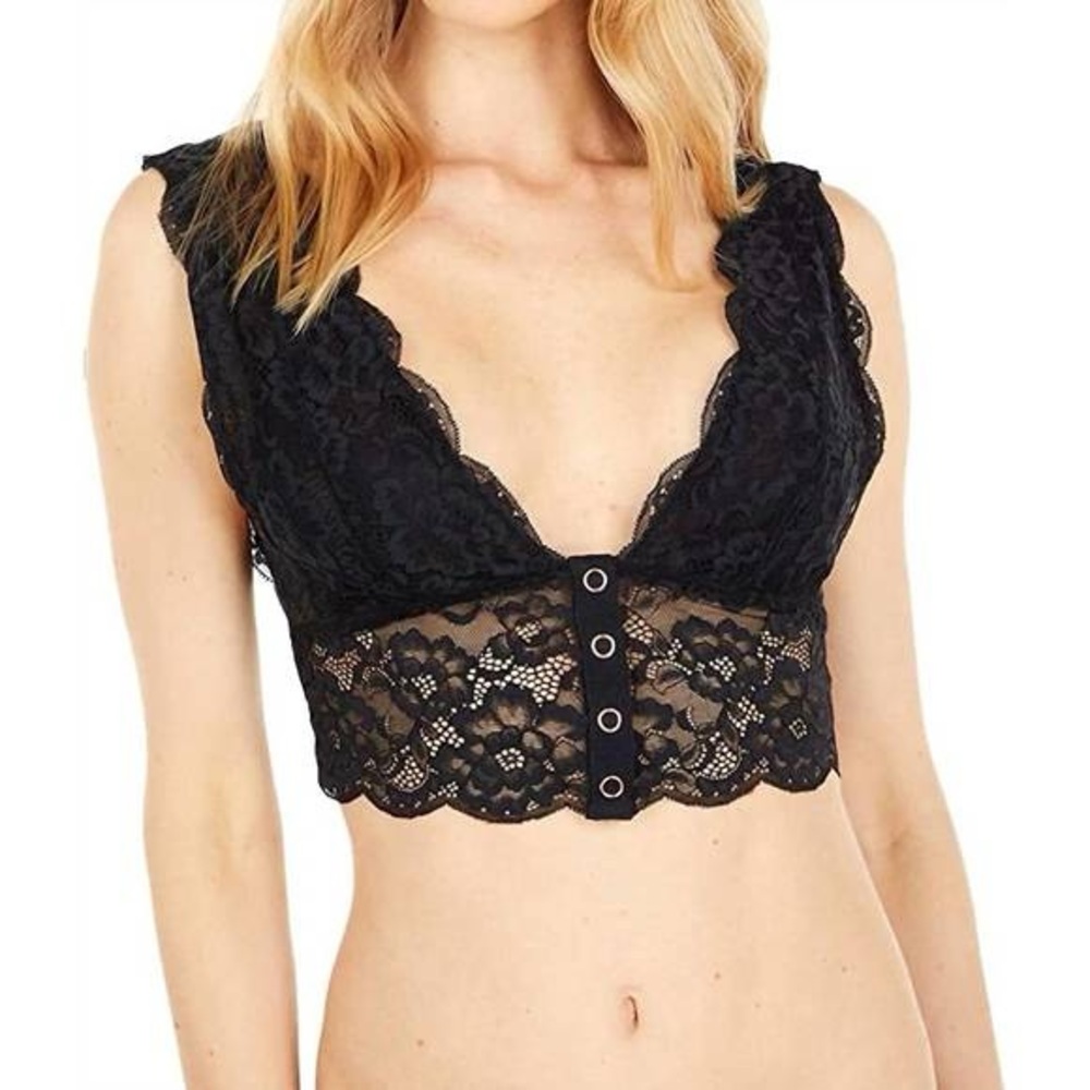 Free People Black Lace Front-Closure Bralette